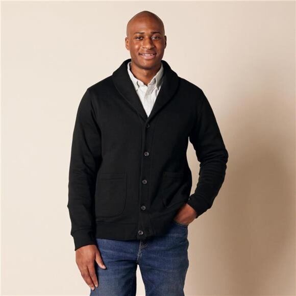 Men's Long-Sleeve Fleece Shawl-Collar Cardigan - Picture 6 of 7